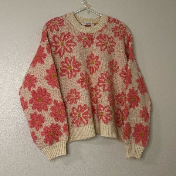 Promod France Women Floral Knit Crewneck Chunky Sweater - Picture 9 of 12